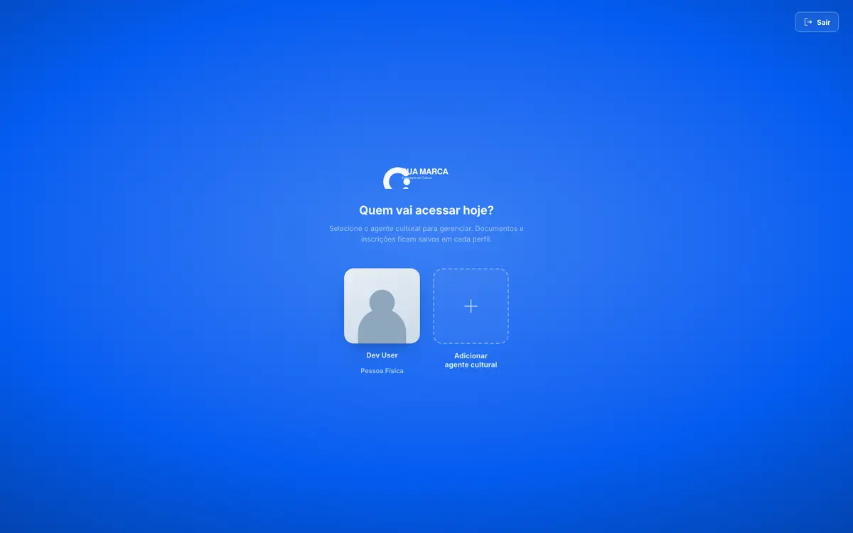Tela de seleção de perfil com o cartão do agente e o botão de adicionar um novo.
